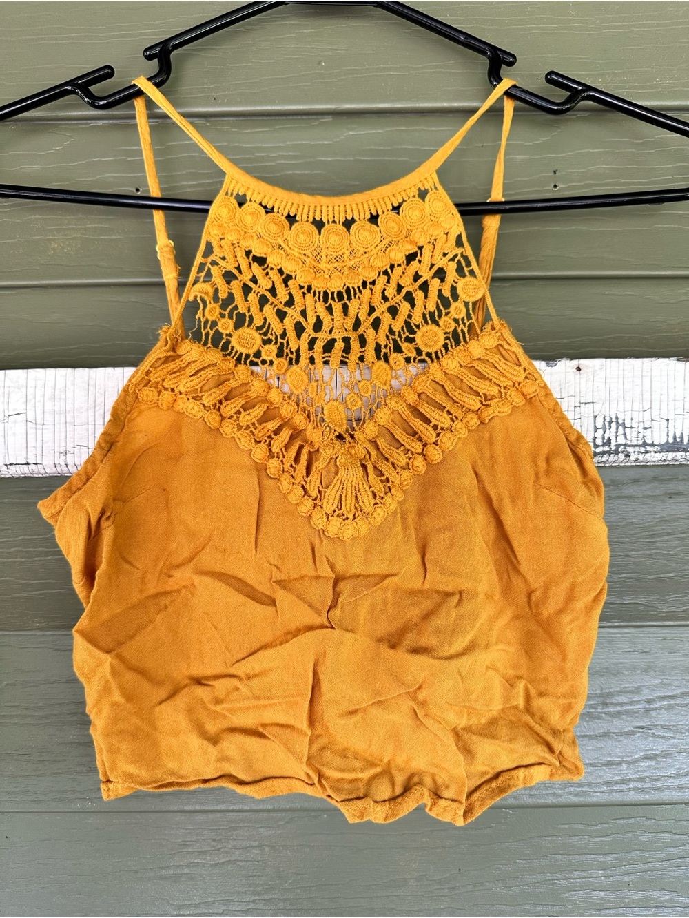 Rue21 Mustard Crochet Yoke Spaghetti Strap Tank